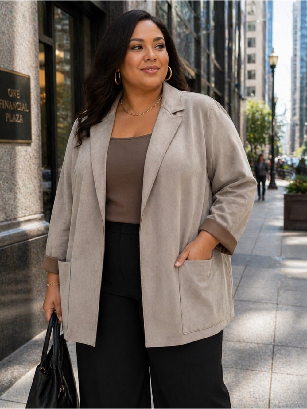 Premise Taupe Open-Front Plus-Size Blazer